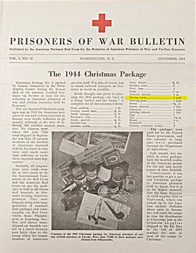 Jeu de cartes Croix Rouge US pour prisonniers