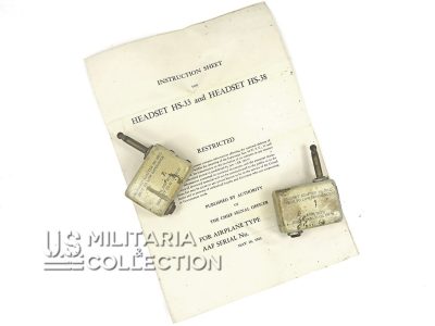 Pilote Bombardier USAAF Adaptateurs, Casques HS-33 et HS-38 et notice.