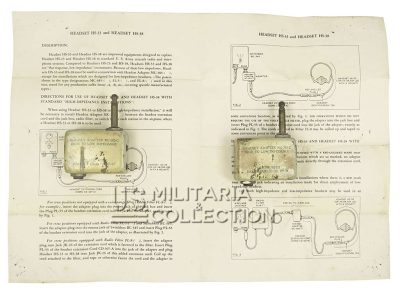 Pilote Bombardier USAAF Adaptateurs, Casques HS-33 et HS-38 et notice.