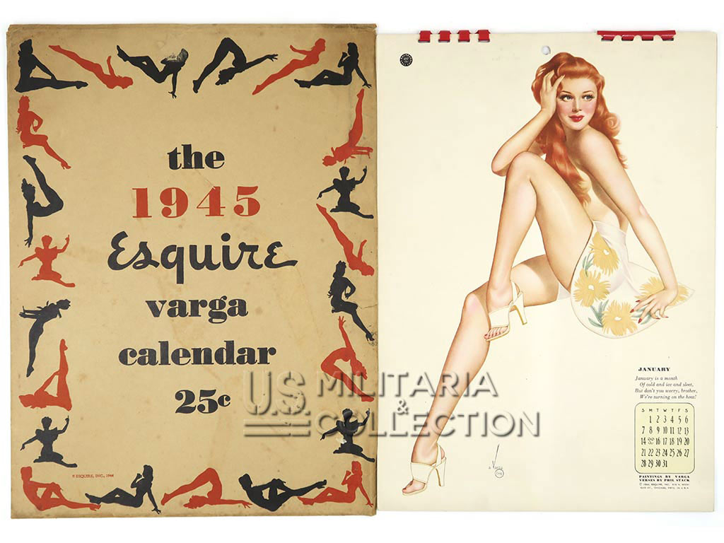 Calendrier, Varga, Pin-up, 1945, neuf de stock, et son enveloppe