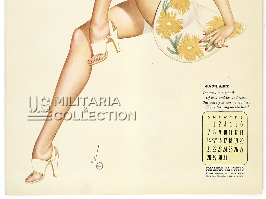 Calendrier, Varga, Pin-up, 1945, neuf de stock, et son enveloppe