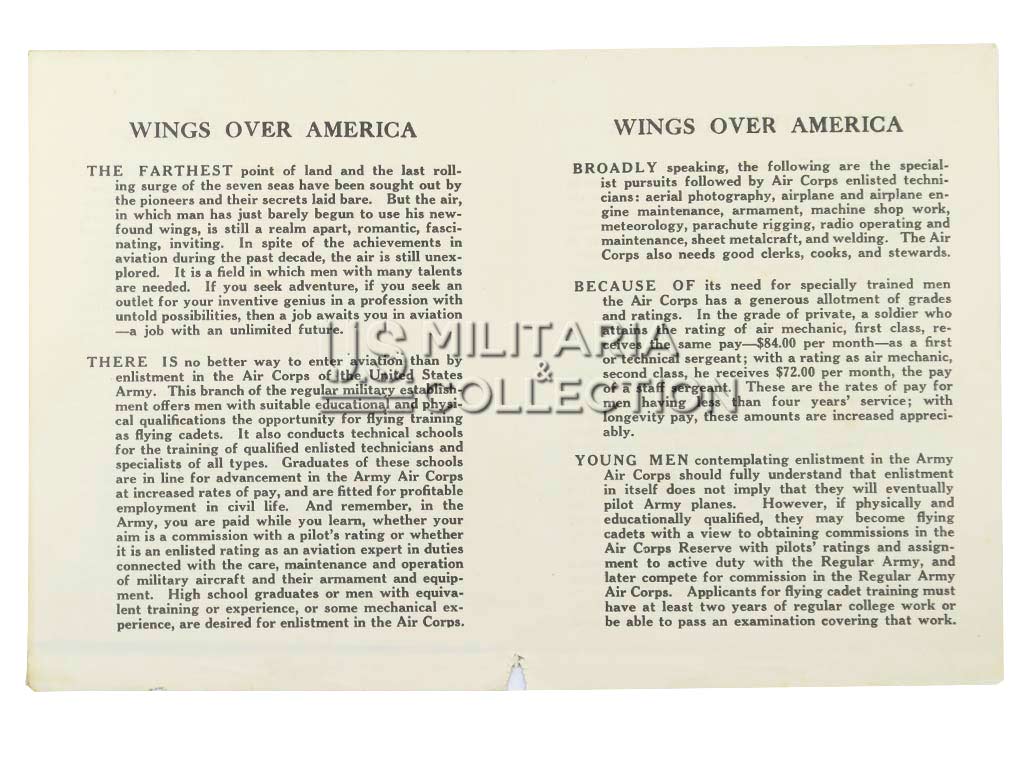 Brochure, US Army Air Corps, Wings Over America
