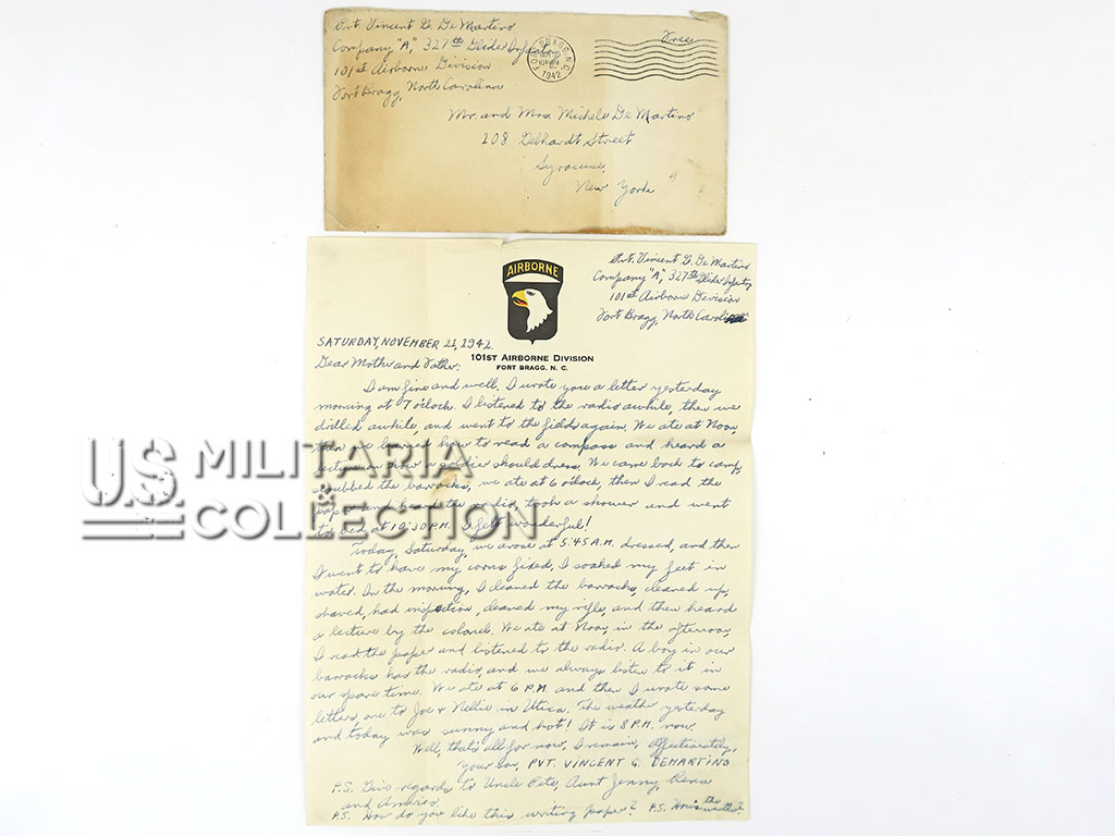 Lettre, 327th Glider Infantry Regiment, 101st Airborne Division, Fort Bragg