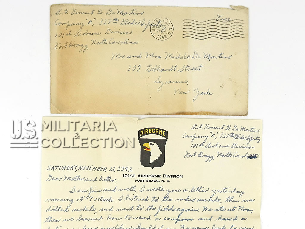 Lettre, 327th Glider Infantry Regiment, 101st Airborne Division, Fort Bragg