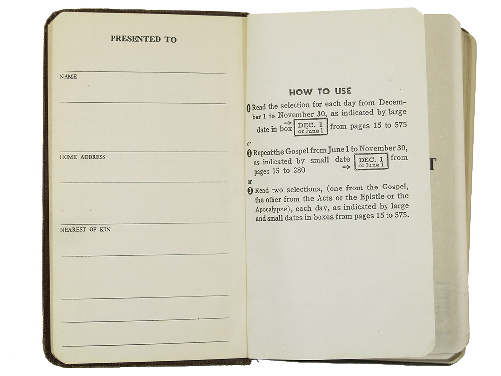 Nouveau Testament, US Army, Roman Catholic Version, 1942