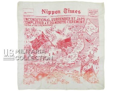 Mouchoir souvenir, Nippon Times, US WWII, Capitulation Japon 1945
