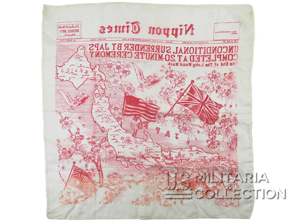 Mouchoir souvenir, Nippon Times, US WWII, Capitulation Japon 1945
