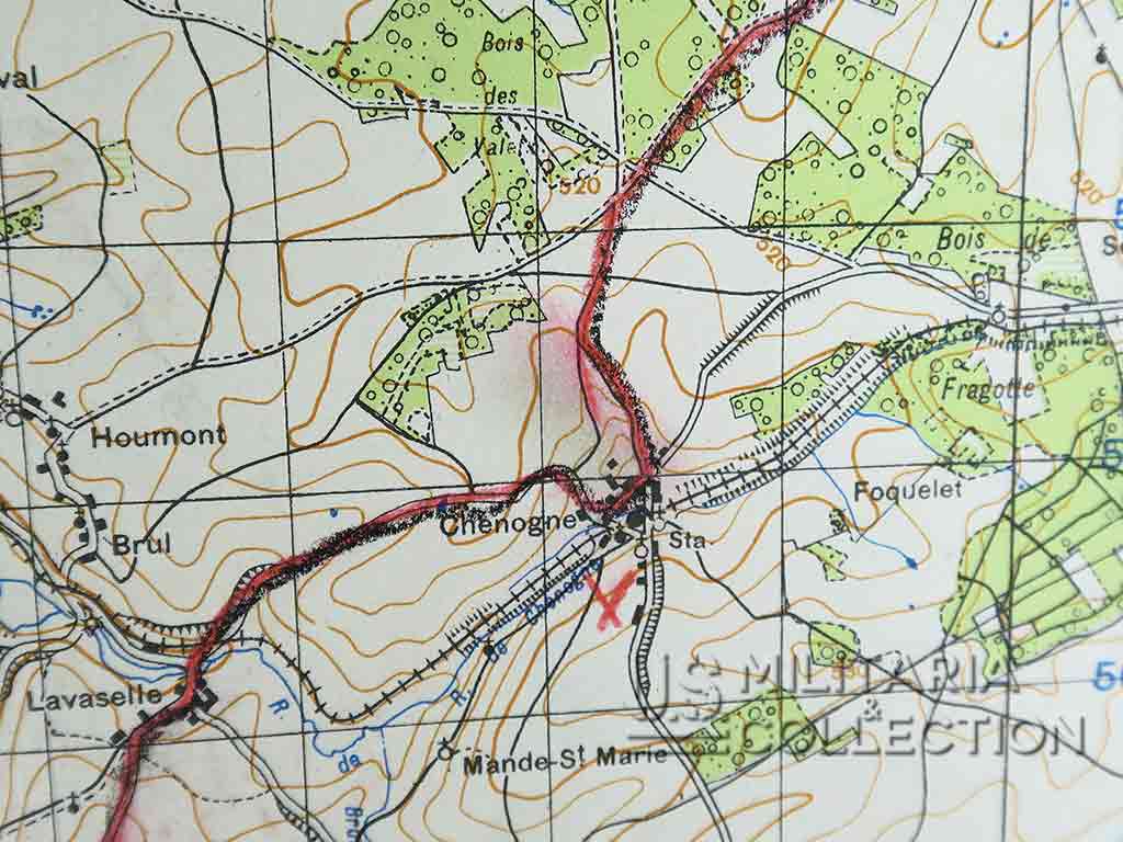 Carte Bastogne annotée, bataille des Ardennes