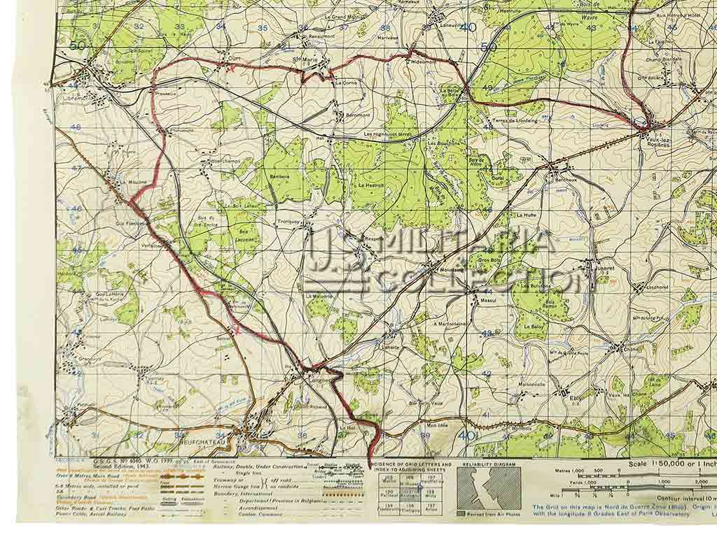 Carte Bastogne utilisée, bataille des Ardennes