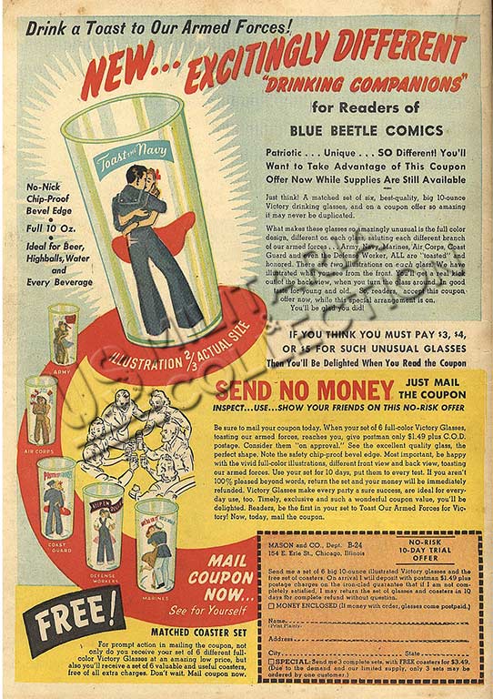 Publicité des verres Victory US Army et US Navy WW2