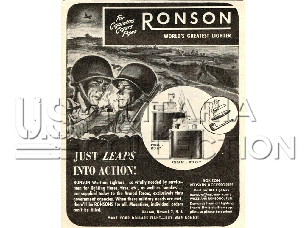 Publicité Ronson Wartime Seconde Guerre mondiale