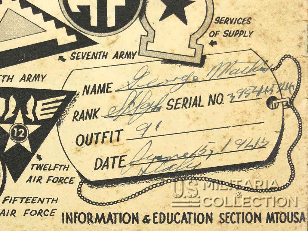 Livret nominatif 91st Infantry Division US Army
