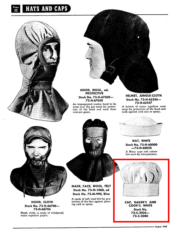 Toque de Cuisinier et Boulanger, US Army WW2
