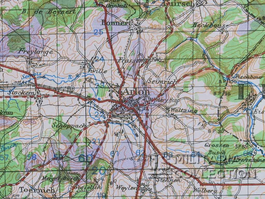 Arlon sur carte alliée de 1943