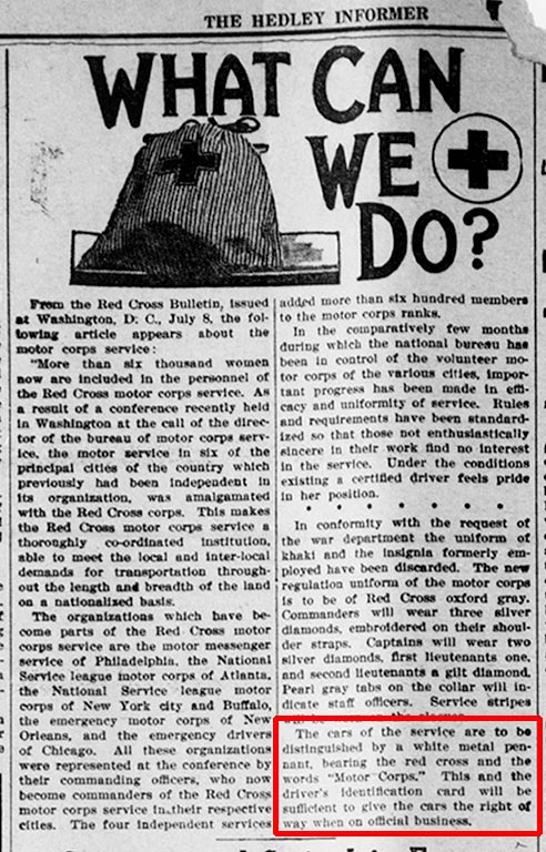 Document de 1918 sur le fanion American Red Cross Motor Corps
