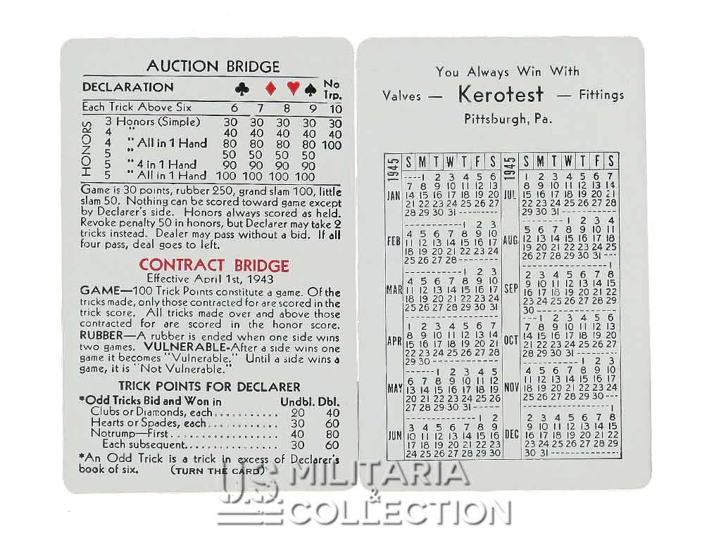 Règles de bridge et calendrier US 1945