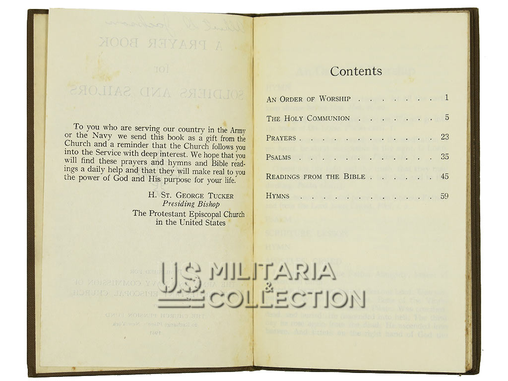 Livre de prières militaire US WW2, sommaire